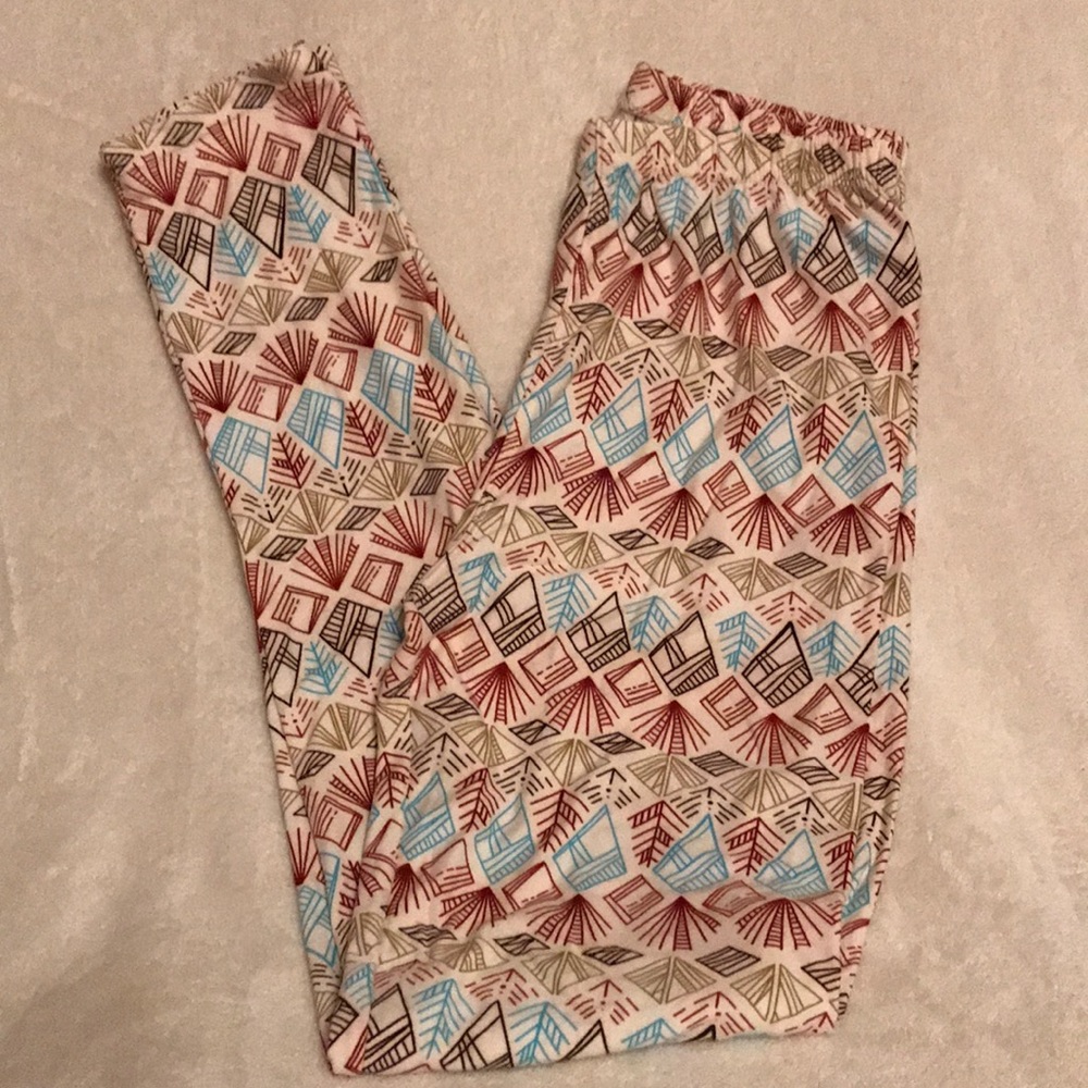 BUSKINS Brown and Blue Tribal Feather Leggings